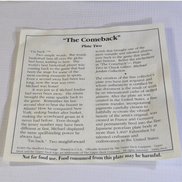 Michael Jordan The Comeback NBA Collector Plate Bradford Exchange - Picture 5 of 5